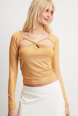 Orange Shiny Keyhole Detail Top