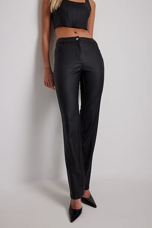 Black Shiny Mid Waist Trousers