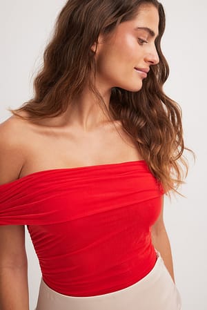 Red Shiny Off Shoulder Top