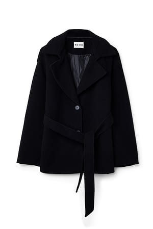 Black Short Belted Coat