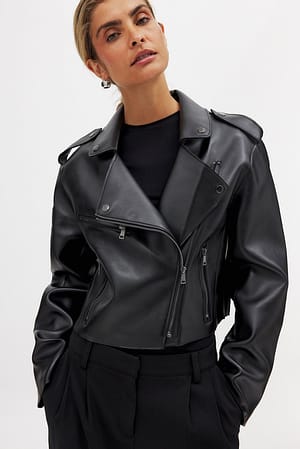 Black Short Biker PU Jacket