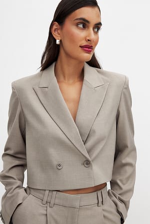 Taupe Short Oversized Double Breasted Blazer