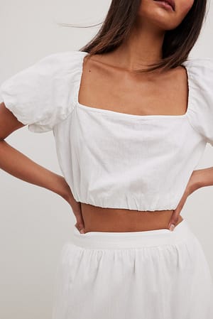 White Short Sleeve Open Back Blouse