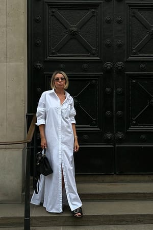 White Cotton Maxi Shirt Dress