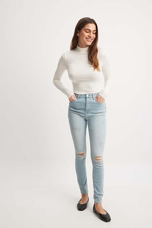 Light Blue Skinny High Waist Destroyed Jeans