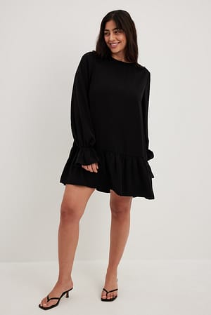 Black Sleeve Detail Open Back Mini Dress