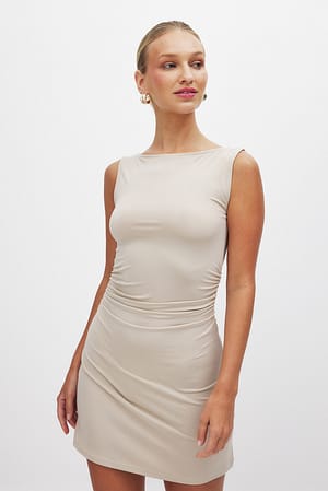 Beige Sleeveless Jersey Mini Dress