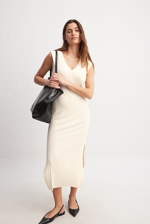 Ecru Sleeveless Knitted Dress