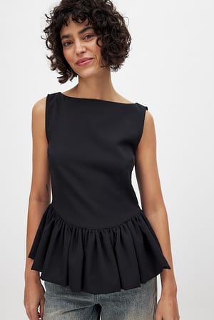 Black Sleeveless Peplum Top