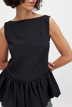 Black Sleeveless Peplum Top