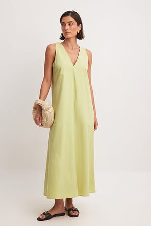 Lime Sleeveless V Neck Cotton Midi Dress