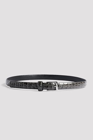 DK Grey Slim Glossy Croc Belt