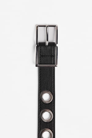 Black/Silver Slim Eyelet Belt