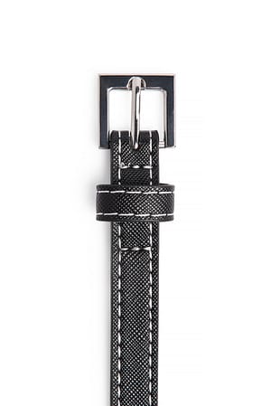 Black Slim Stitch Detail Belt