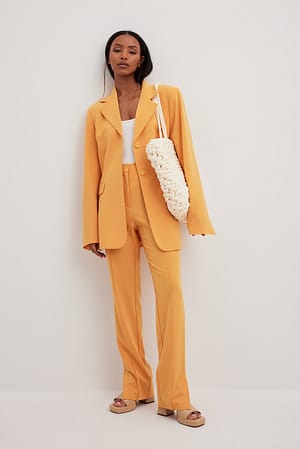 Orange Slim Straight Slit Detail Suit Pants