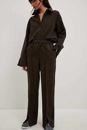 Dark Brown Slit Detail Trousers