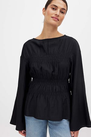 Black Smocked Detail Blouse