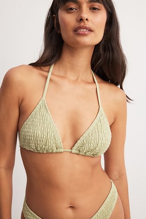 Sage Smocked Triangle Bikini Top