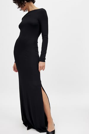 Black Soft Line Boat Neck Maxi Dress