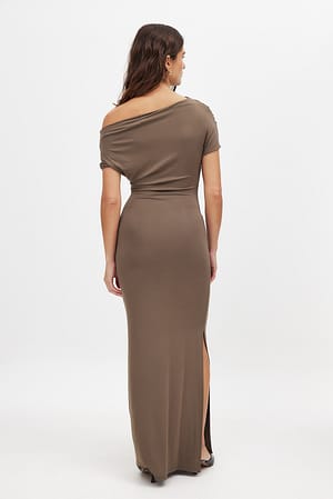 Brown Soft Line Draped Maxi Dress