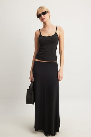 Black Soft Line Flowy Maxi Skirt