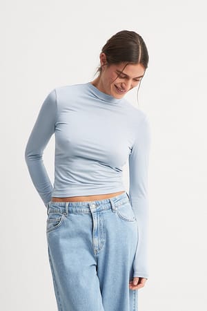 Light Blue Soft Line Funnel Neck Long Sleeve Top