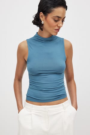 Blue Soft Line Funnel Neck Top