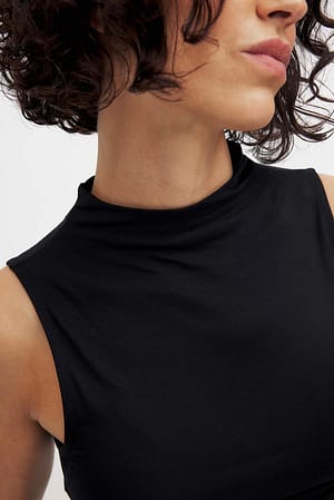 Black Soft Line Funnel Neck Top