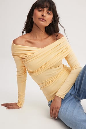 Yellow Soft Line Off Shoulder Draped Top