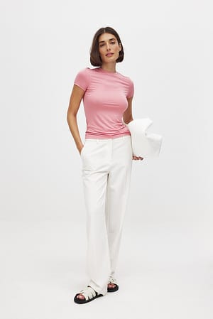 Pink Soft Line Round Neck Short Sleeve Top