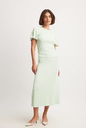 Light Green Soft Rib Midi Skirt