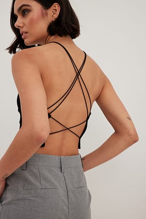 Black Spaghetti Strap Back Detail Top