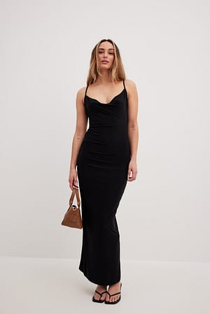 Black Spaghetti Strap Draped Dress