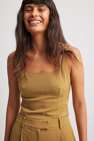 Camel Square Neck Corset Top