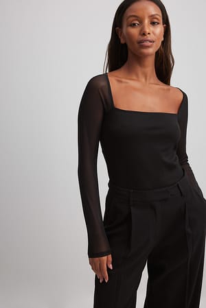 Black Squared Neck Mesh top