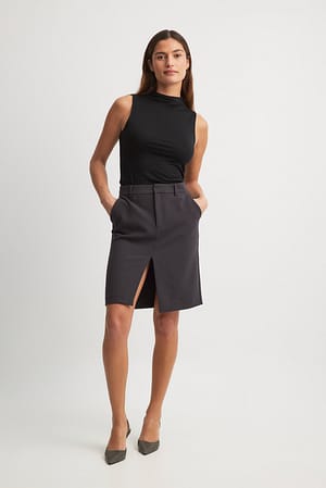 Dark Grey Straight Slit High Waist Mini Skirt