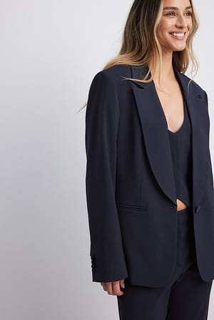 Navy Straight Big Collar Blazer