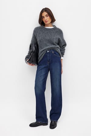 Dark Blue Straight High Waist Jeans