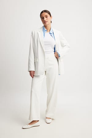 White Straight Low Waist Suit Pants