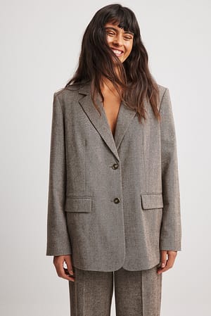 Dark Beige Straight Oversized Herringbone Blazer