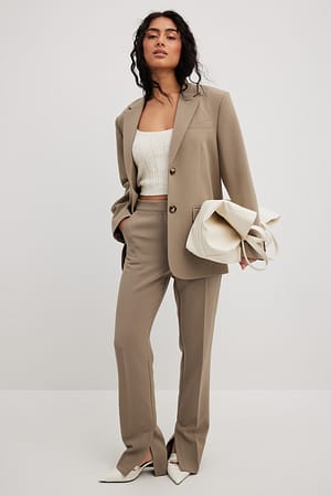 Taupe Straight Side Slit Pants