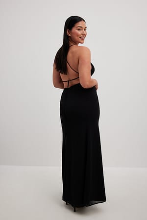 Black Strap Back Chiffon Maxi Dress