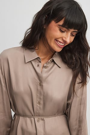 Taupe Strap Detail Satin Shirt