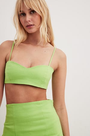 Light Green Strap Mini Linen Top