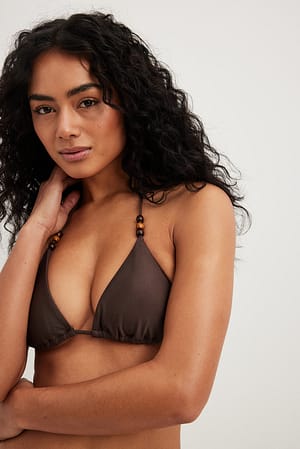 Brown Strappy Halterneck Long Strap Bikini Top