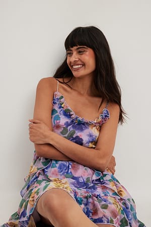 Wallpaper Floral Straps Detail Frills Mini Dress