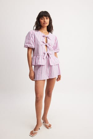 Pink Stripe Striped Drawstring Detail Shorts