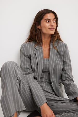 Grey Stripe Striped Fitted Blazer