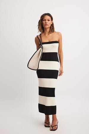 Black/White Striped Knitted Midi Tube Dress