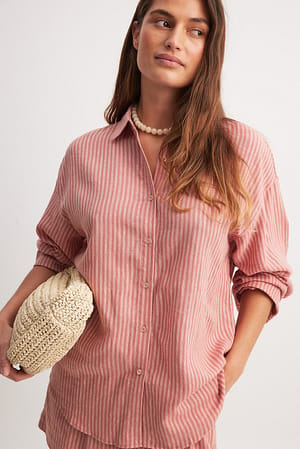 Red Stripe Striped Linen Blend Oversized Shirt